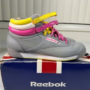Reebok Classic High Top Gray, Pink, and Yellow Sneakers